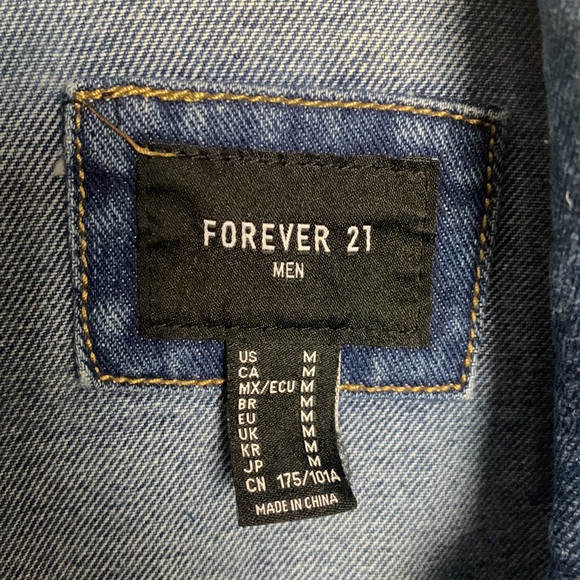 Forever 21 Men Blue Denim Distressed Jacket - Medium - Picture 3 of 11